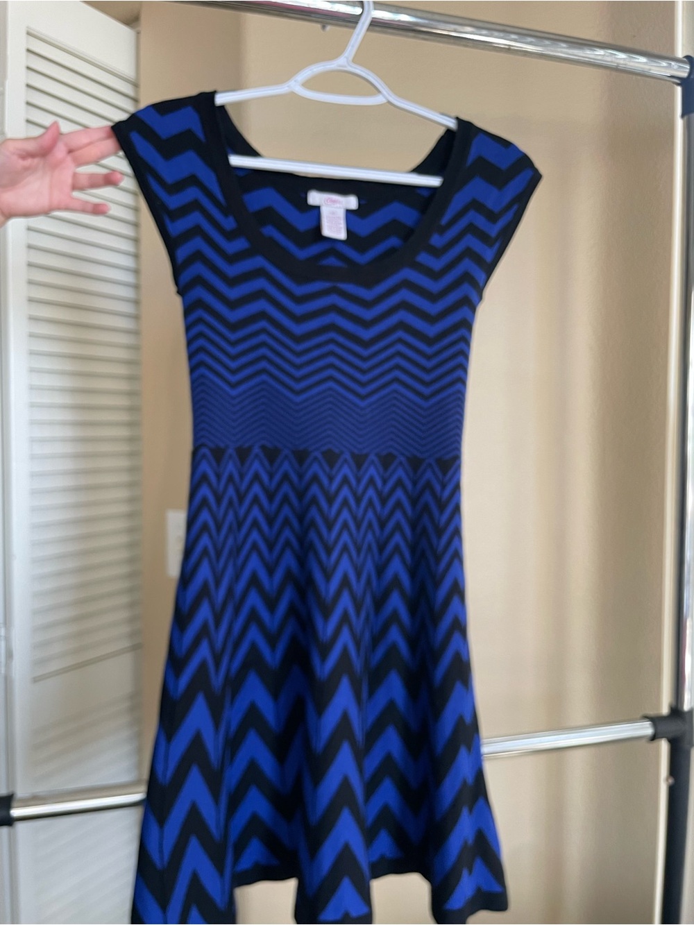 Candie's Blue and Black Chevron Fit & Flare Mini Dress
